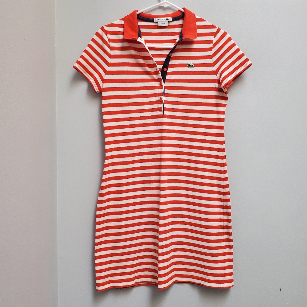 Lacoste red and white striped mini polo dress size 36